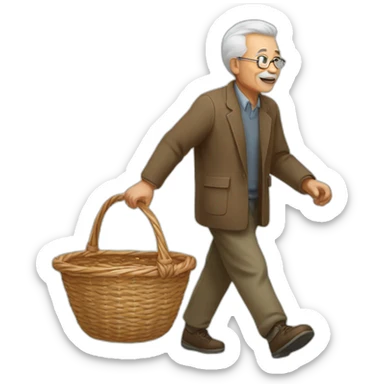 Grand father walking with a basket sticker