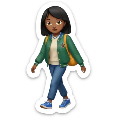 walk black long hair girl with varsity jacket sticker