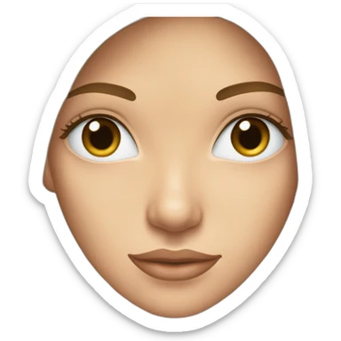 young woman with long brown hair, blue almond-shaped eyes, thin eyebrows and earring sticker