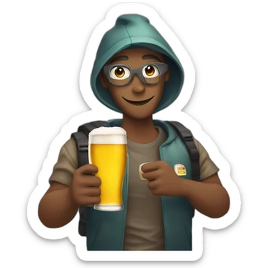 persona con prismáticos bebiendo cerveza sticker
