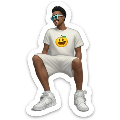 hombre con lentes,color de piel blanco, vestido con buzo y pantalone baggy y zapatillas nike dunk, feliz sticker