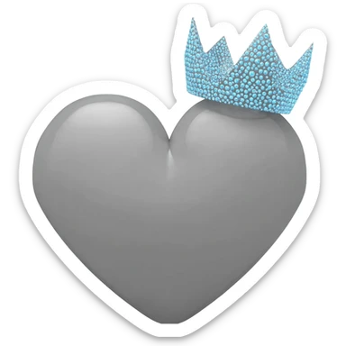 Minimalist 3D emoji based on image_e593fa.png: a large, sharp geometric heart made of cold, grey brushed steel. Integrated at the top is a severe geometric crown, densely set with small, sparkling light blue diamonds. Soft, even lighting, isolated on pure white background for sticker quality sticker