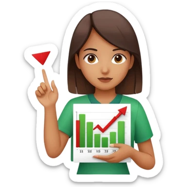 Girl holding chart with rising green graph line in right hand and holding another chart with falling red graph line in left hand sticker