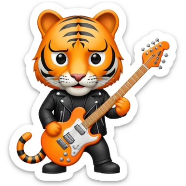Rock star tiger with electric guitar and leather jacket sticker