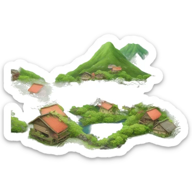 Pond on a mountain, coral reef, village sticker