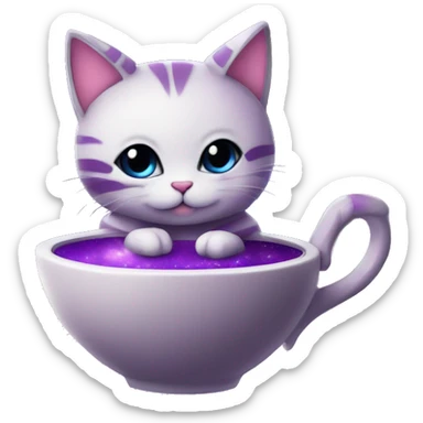 Cute purple hoverpetcat in a space ship in the moon with a cup of coffe sticker