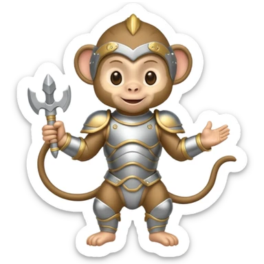 baby monkey in silver armor, full body, smile sticker