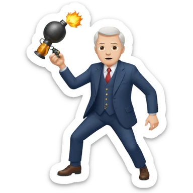 old white man in a suit throwing a grenade sticker