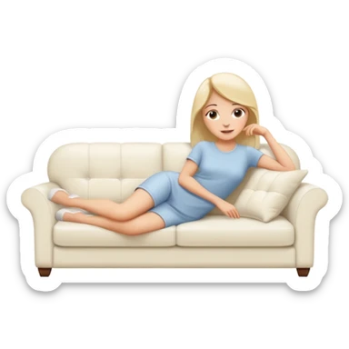 Women lying on a white sofa  sticker