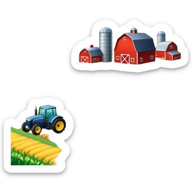 colorful rural landscape, inspired by farming simulators like Farming Simulator 22. The design shows fields, tractors, and barns, with vibrant crops and animals in the background. The peaceful farming scene symbolizes the immersive experience of managing a farm, with a transparent background sticker