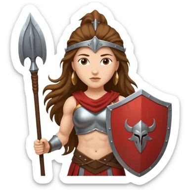 long haired woman spartan warrior holding spear and shield sticker