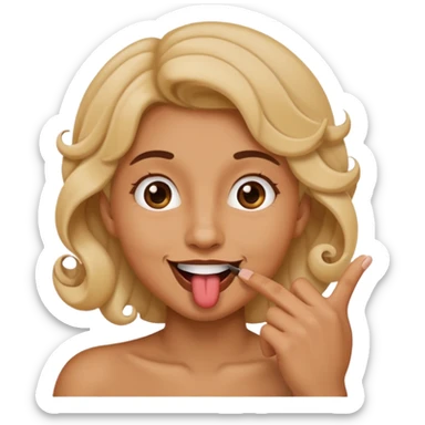 curled finger in front of mouth and side tongue face sticker