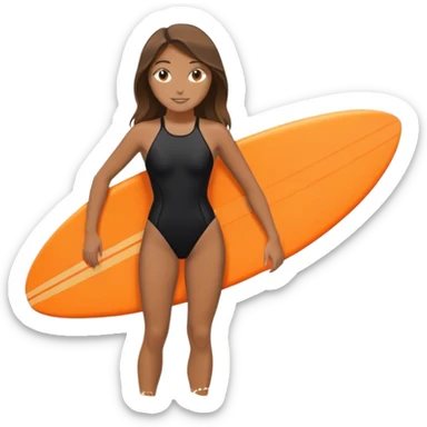 Surfer girl in black swimsuit with orange surfboard sticker