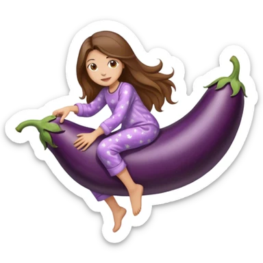 girl with long brown hair riding eggplant in pijamas sticker