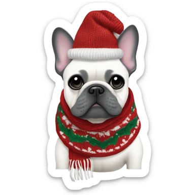 All gray French bulldog in christmas knitted scarf sticker