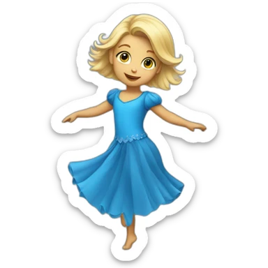 little blonde girl dancing in a blue bird costume sticker