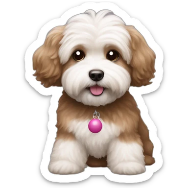 brown coloured dog bichon havanese  with the ball sticker
