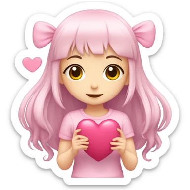 cute anime girl holding pink cutest heart sticker
