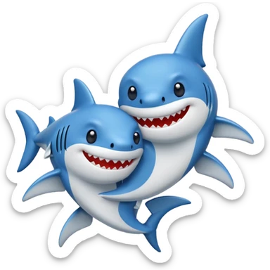 two sharks hugging, emoji style, small pixel size sticker