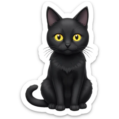 create an image of a black cat with yellow eyes and a white spot on the chest the cat is sitting looking forward in illustration style sticker