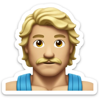 flexing muscular man with a mustache and a mullet sticker