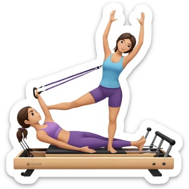 brunette in short, doing reformer pilates sticker