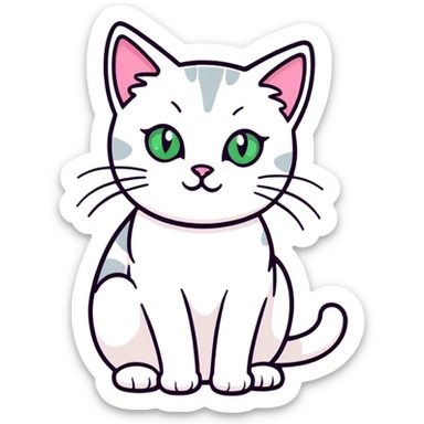 Cat white and grey with green eyes and pink nose  sticker