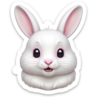 Cinematic Comical White Rabbit Portrait Emoji, Head tilted dramatically with an exaggeratedly amused expression, featuring a pristine white fur with perky, expressive ears and wide, playful dark eyes filled with disbelief, Simplified yet hilariously expressive features, highly detailed, glowing with a slightly sassy glow, high shine, dramatic yet playful, stylized with an air of cheeky mischief, bright and endearing, soft glowing outline, capturing the essence of a spirited and over-the-top bunny, so meme-worthy it feels like it could side-eye its way into internet fame instantly! sticker