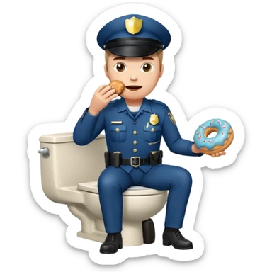 cop sitting on a toilet eating a donut  sticker