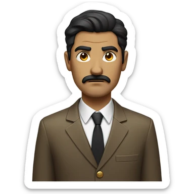 Man with small mustache and black hair wearing a golden brown suit and looking angry sticker