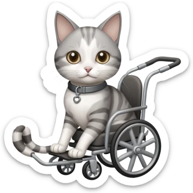 disabled grey and white small cat using cat wheelchair sticker
