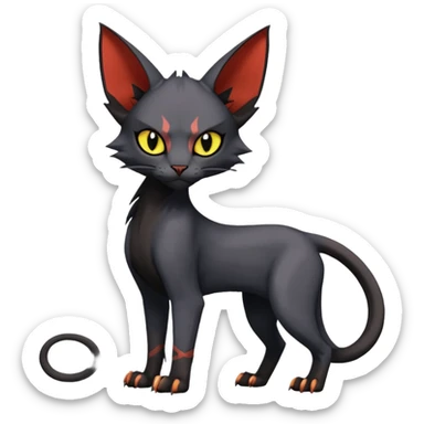 Black edgy Noivern-Litten-Sphynx-Lykoi-Caracal-cat-Fakemon full-body sticker