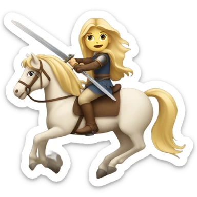 Blonde girl with long hair riding horse and holding a sword  sticker