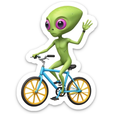 one-eyed alien riding a bicycle, large single eye, colorful skin, funny balance pose, cute sci-fi style, 3D cartoon, mobile game icon style, clean background, no text, no watermark
 sticker