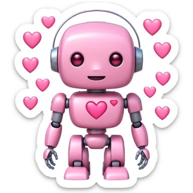 cute pink robot with hearts pink sticker