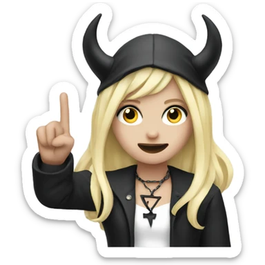 Blonde goth girl throwing devil horns with hand sticker