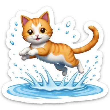 cat jumping into a lake sticker
