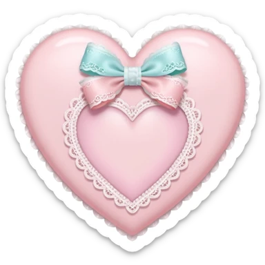 rococo Pastel pink heart with white bow with lace and frills sticker