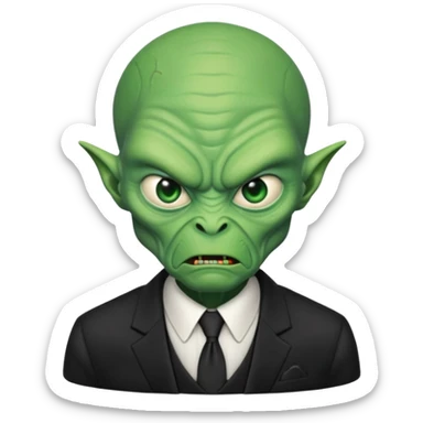 an old alien with black suit, angry sticker