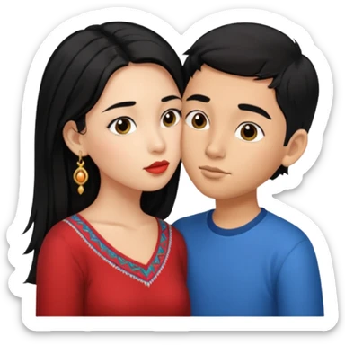 Ragazza con capelli neri lunghi che bacia ragazzo peruviano con capelli corti neri e lui con gli orecchini sticker