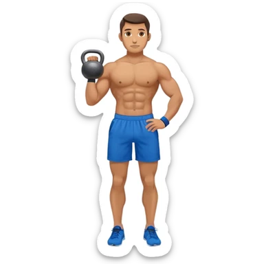 fit man with blue shorts holding kettlebell sticker