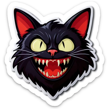 Black cat with vampire teeth sticker