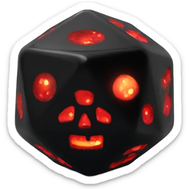 D20 dice black with red skull glowing sticker