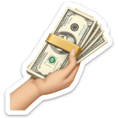 hand holding a pack of dollar bills sticker
