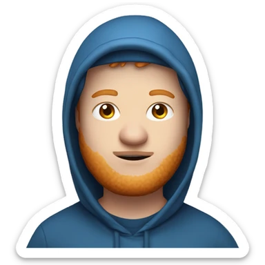 fat, ginger streamer named caseoh wearing a blue hoodie emoji with white eyes sticker