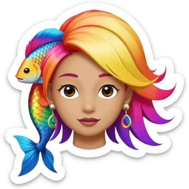 earring  wearing fish with hair sticker