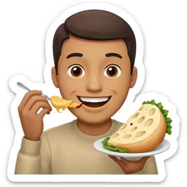 Create a sticker in which a man 6 is hand by denoting other friend that have you eaten in  face sticker