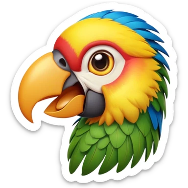 Cinematic Comical Macaw Portrait Emoji, Head tilted dramatically with an exaggeratedly shocked expression, featuring vibrant, bold plumage and wide, comically expressive eyes full of humorous disbelief, Simplified yet hilariously expressive features, highly detailed, glowing with a slightly sassy tropical glow, high shine, dramatic yet playful, stylized with an air of quirky avian attitude, soft glowing outline, capturing the essence of a meme-worthy macaw that looks ready to side-eye its way into viral fame! sticker