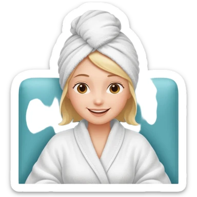 spa A contented and relaxed girl with a towel on her head in a white robe lies on a couch. The icon displays the couch and the girl in full three-quarter view. sticker
