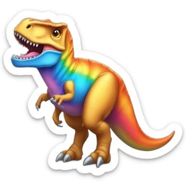 Tyrannosaurus rex with a rainbow colored unicorn head sticker